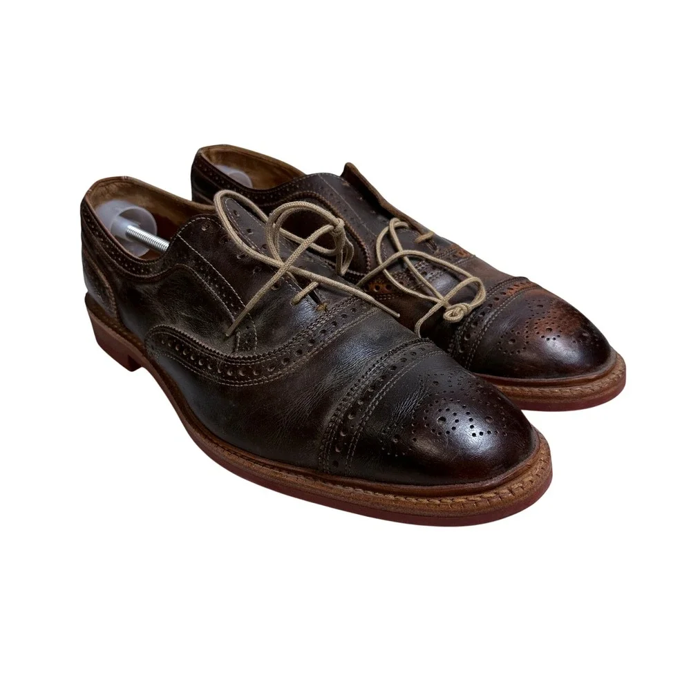 Allen Edmonds Strandmok Oxfords Mens 10 Brown Leather Brogue Red Dainite Sole